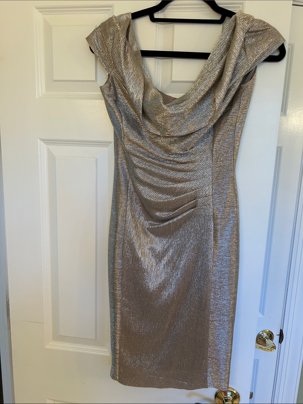 Gold Metallic Cowl Neck Midi Dress